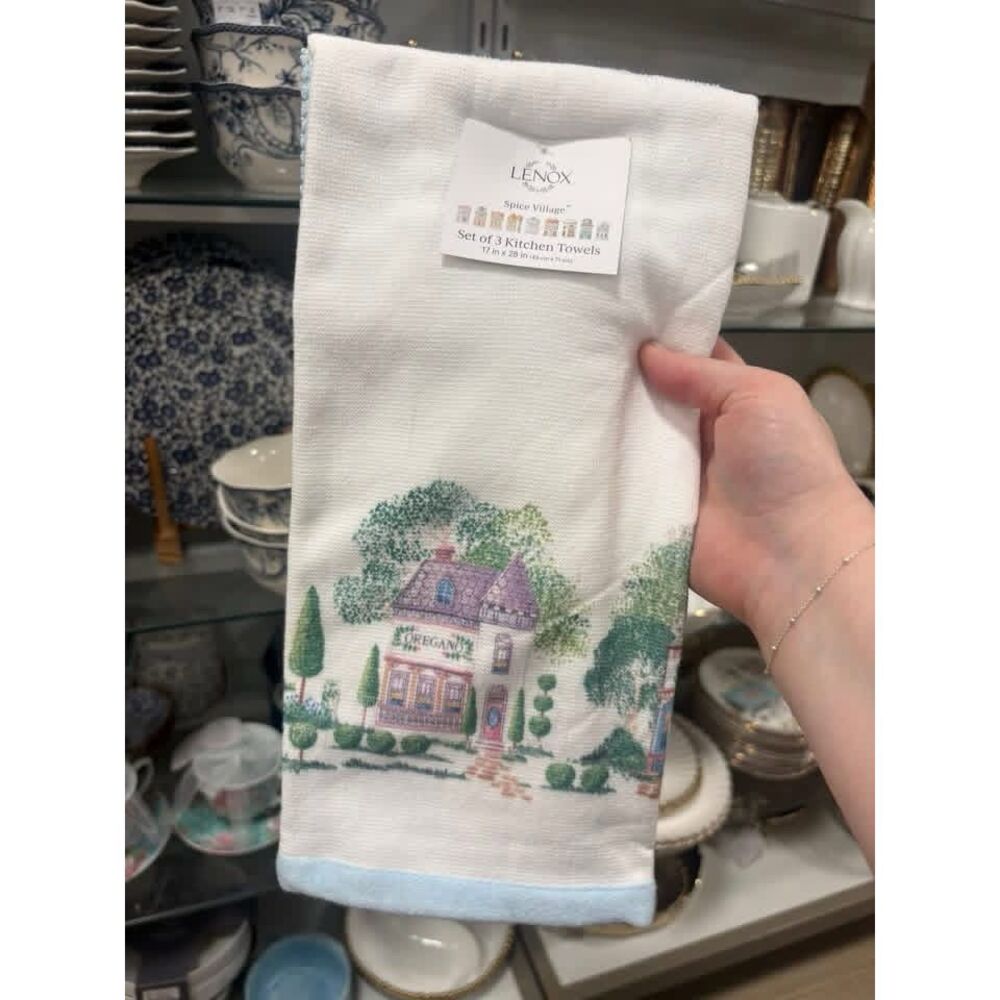 Lenox Spice Village Three Piece Kitchen Towel NWT White Spice Village